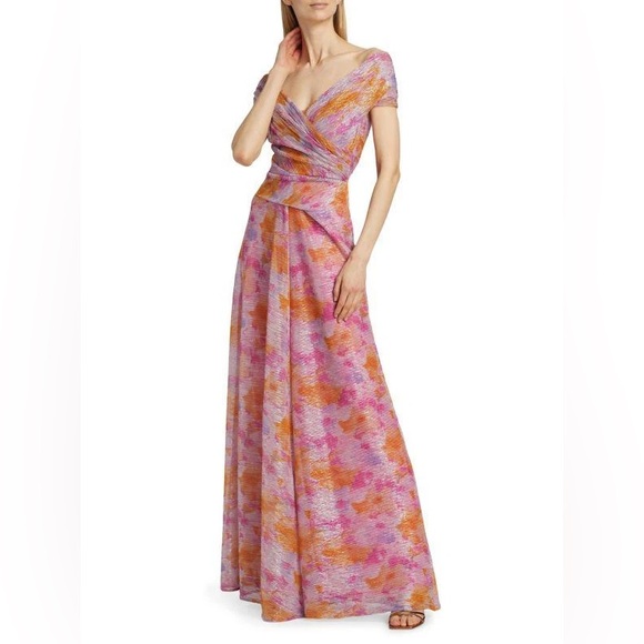 Talbot Runhof Dresses & Skirts - Talbot Runhof NWT Pink Orange Purple Metallic Voile Flower Bouquet Maxi Dress